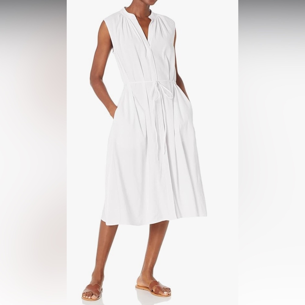 VINCE  Women's Short Sleeve Shirred Band Collar Dress. Size S